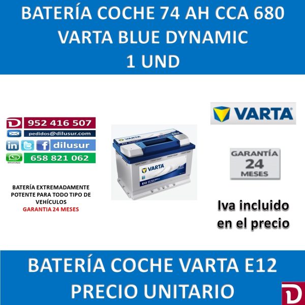 BATERIA COCHE VARTA 74 AH E12