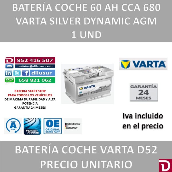 BATERIA COCHE VARTA 60 AH D52