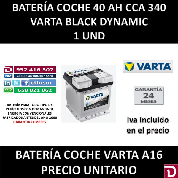 BATERIA COCHE VARTA 40AH A16