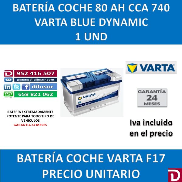 BATERIA COCHE VARTA 80 AH F17