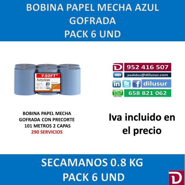 BOBINA PAPEL MECHA AZUL 0.8 KG (6 UNDS)