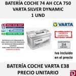 BATERIA COCHE VARTA 74 AH E38