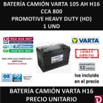 BATERIA CAMION VARTA 105 AH H16