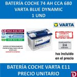 BATERIA COCHE VARTA 74 AH E11