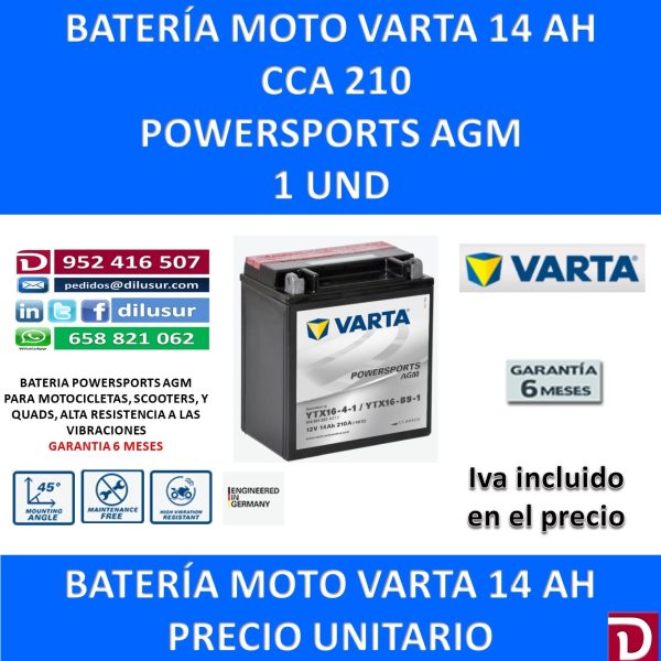 BATERIA MOTO 14 AH YTX16-4-1 YTX16-BS-1