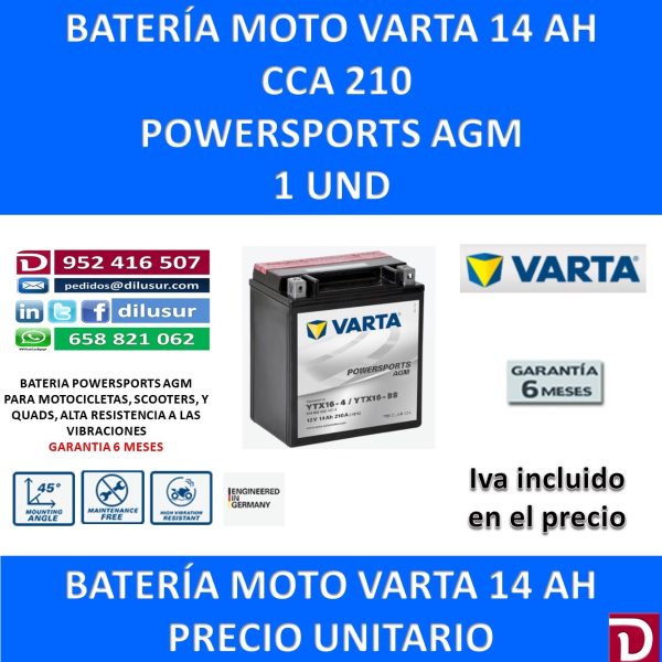 BATERIA MOTO 14 AH YTX16-4 YTX16-BS