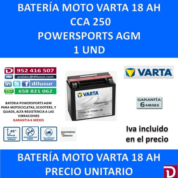 BATERIA MOTO 18 AH YTX20L-4 YTX20L-BS
