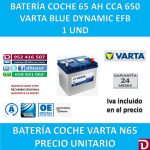 BATERIA COCHE VARTA 65 AH N65