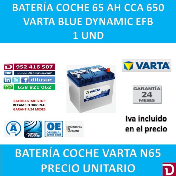 BATERIA COCHE VARTA 65 AH N65
