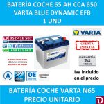 BATERIA COCHE VARTA 65 AH N65