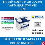 BATERIA COCHE VARTA 44 AH B18