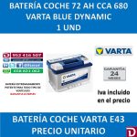 BATERIA COCHE VARTA 72 AH E43