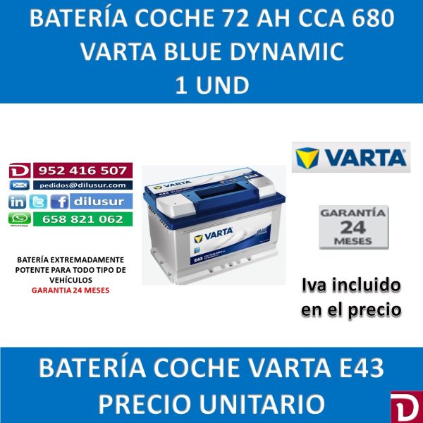 BATERIA COCHE VARTA 72 AH E43