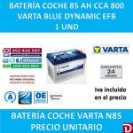 BATERIA COCHE VARTA 85 AH N85