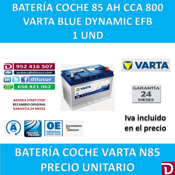 BATERIA COCHE VARTA 85 AH N85