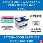 BATERIA COCHE VARTA 52 AH C22