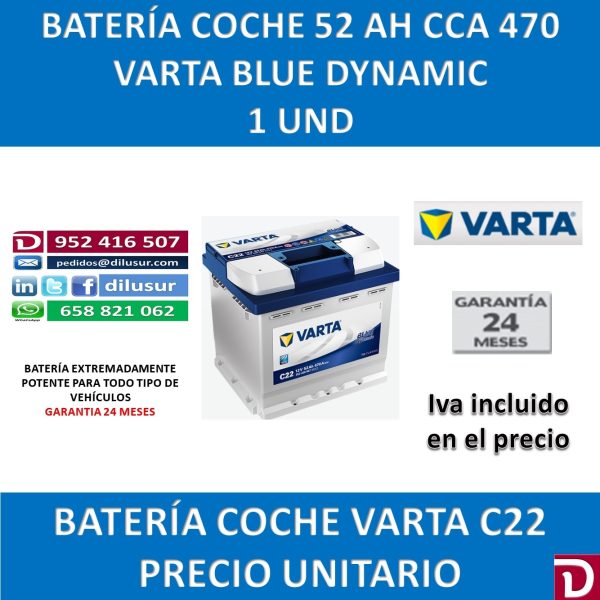 BATERIA COCHE VARTA 52 AH C22