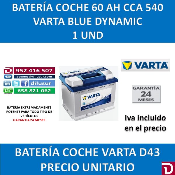 BATERIA COCHE VARTA 60 AH D24