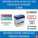 BATERIA COCHE VARTA 40 AH A14