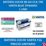 BATERIA COCHE VARTA 80 AH F16