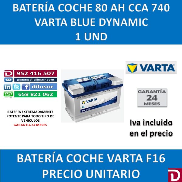 BATERIA COCHE VARTA 80 AH F16
