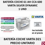 BATERIA COCHE VARTA 61 AH D21