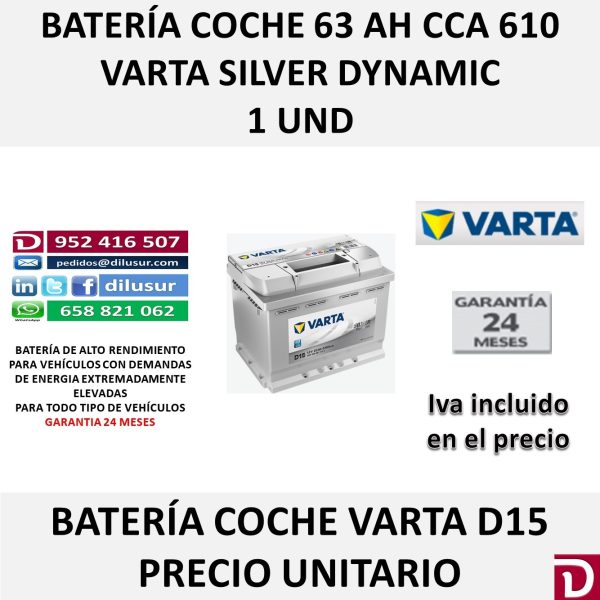 BATERIA COCHE VARTA 63 AH D15
