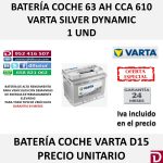 BATERIA COCHE VARTA 63 AH D15