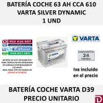 BATERIA COCHE VARTA 63 AH D39