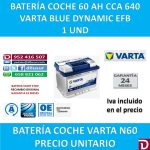 BATERIA COCHE VARTA 60 AH N60