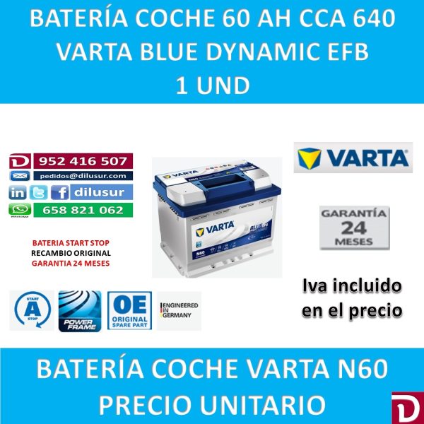 BATERIA COCHE VARTA 60 AH N60