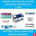 BATERIA COCHE VARTA 65 AH D54