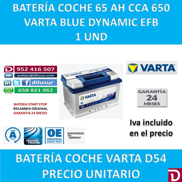 BATERIA COCHE VARTA 65 AH D54