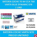 BATERIA COCHE VARTA 70 AH N70