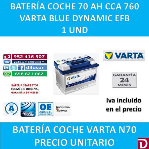 BATERIA COCHE VARTA 70 AH N70
