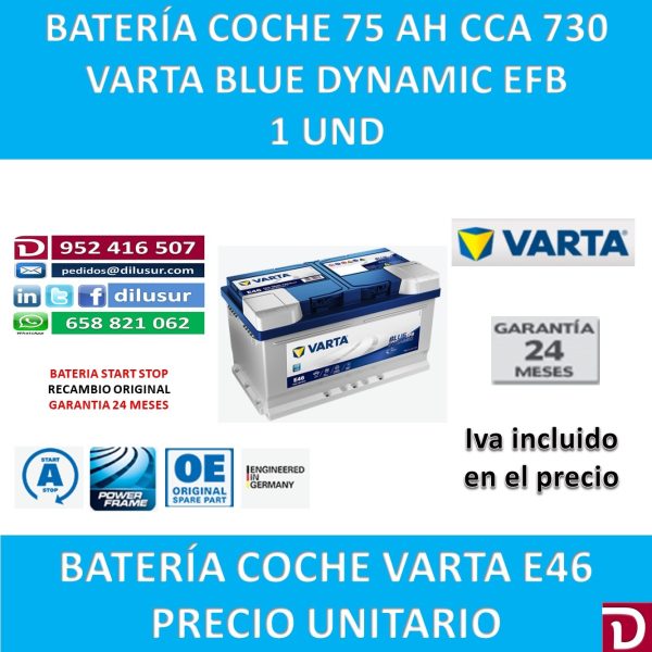BATERIA COCHE VARTA 75 AH E46