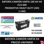 BATERIA CAMION VARTA 100 AH H4