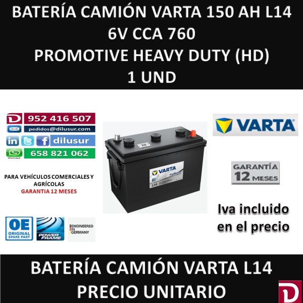 BATERIA CAMION VARTA 150 AH L14